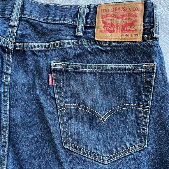 Levis 505 Dark Wash Jeans Men's Size 40x32 Regular Fit Straight Leg Denim Blue - Picture 7 of 10